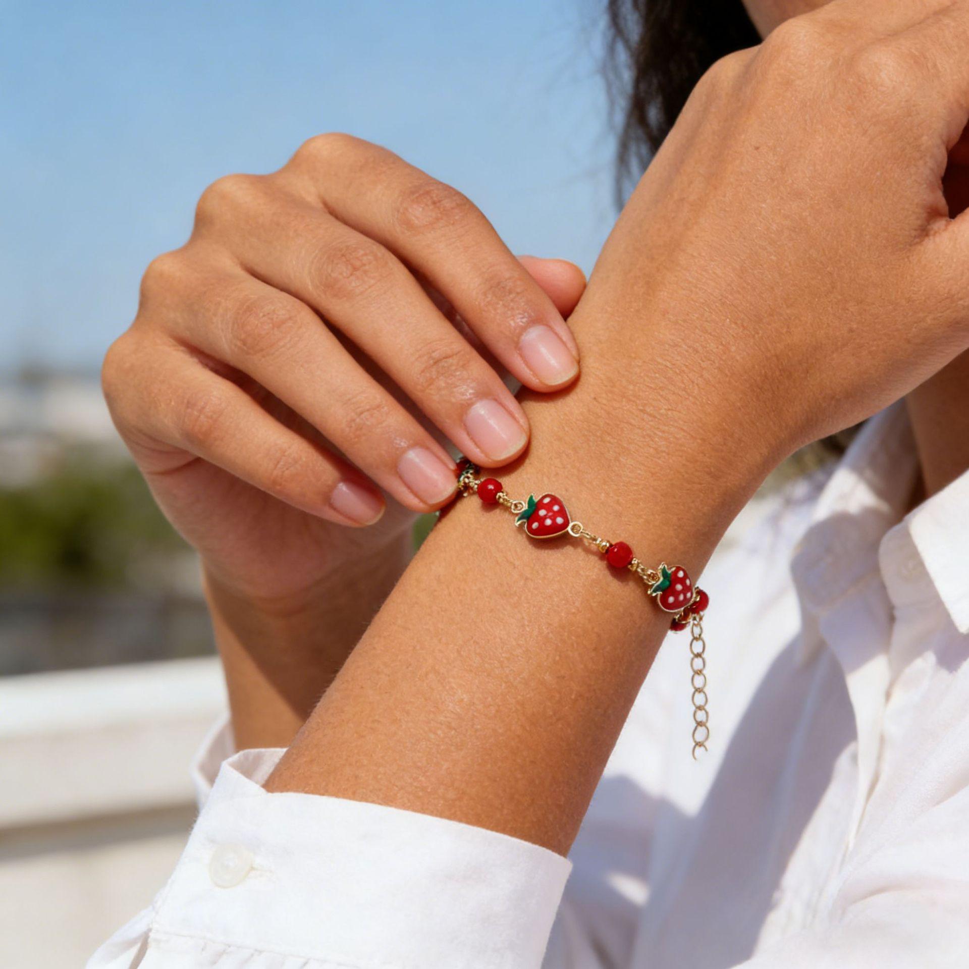 Elegant Women s Strawberry Bracelet - Sweet Summer Fashion Fruit Jewelry