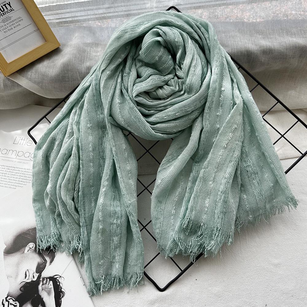 Autumn and winter new solid color blended polyester and cotton scarf women's retro dirty dyed striped shawl versatile scarf men