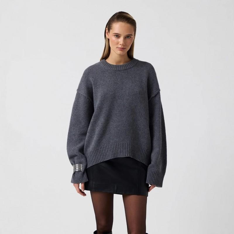 Womens Crew Neck Solid Color Loose Fit Thick Knit Sweater Casual Versatile Top