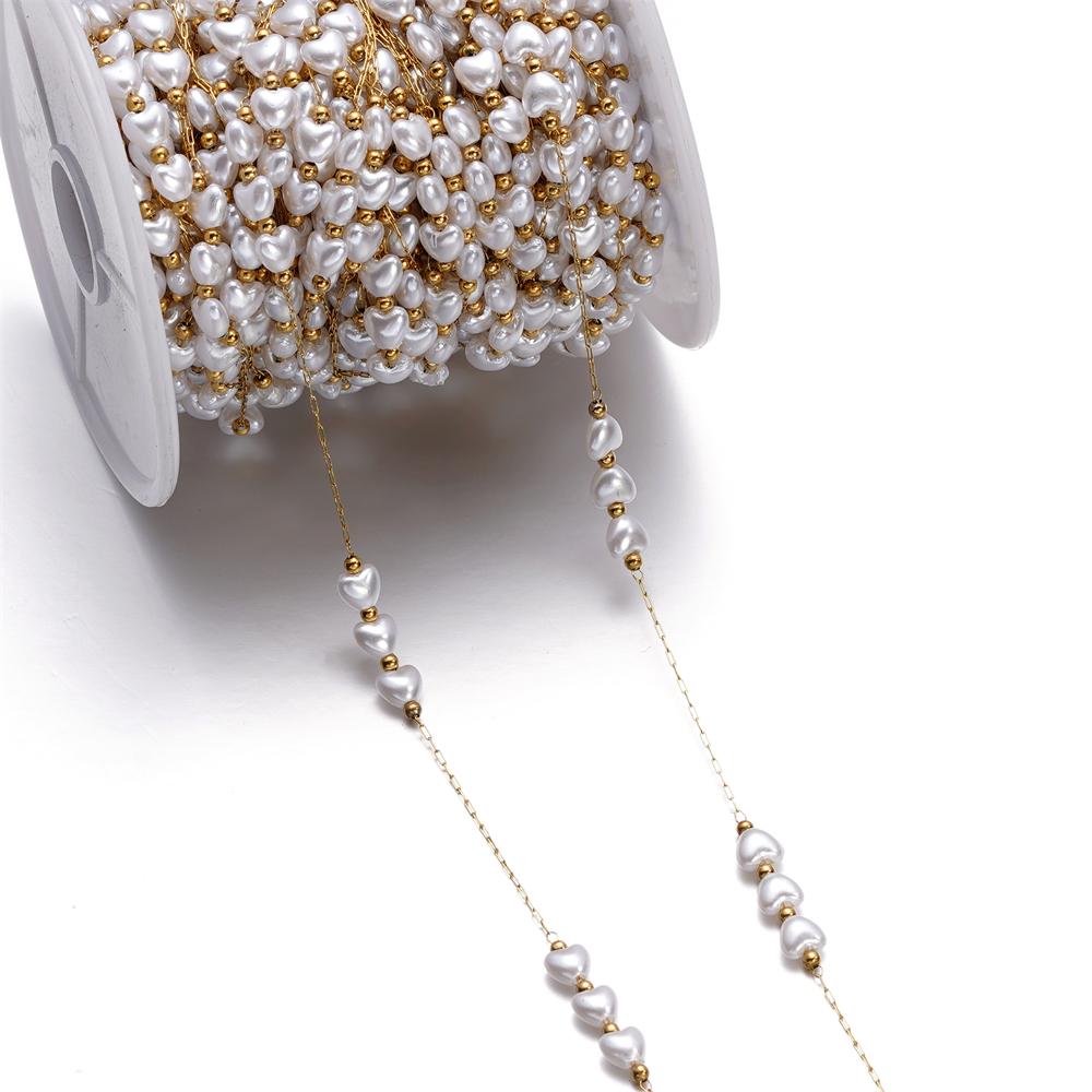 1Meter Gold Color Stainless Steel Imitation Pearl Beads Chain for DIY Necklace Bracelet Anklet Findings Jewelry Making Supplies