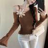 Irregular Oblique Neck Three-dimensional Flower Knitted Sweater Suspender Off-Shoulder Spice Girl Fungus Edge Sweater Women's Versatile Sweater