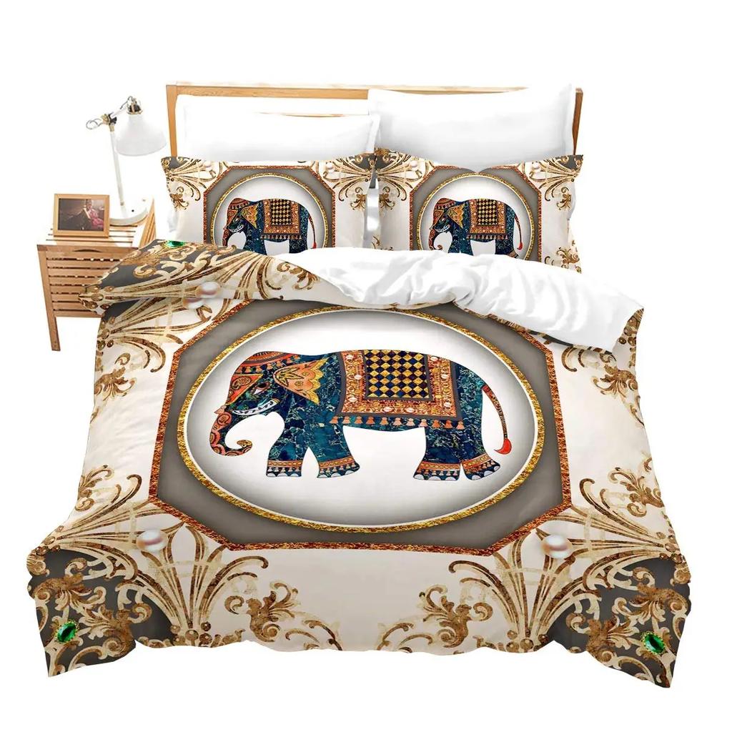 Elephant Soft Duvet Cover Set Ful,Boho Vintage High-End Premium Beding Set Exotic Mplusala Comfortable Quilt Cover Tribal Ethnic Warm Comforter Cover