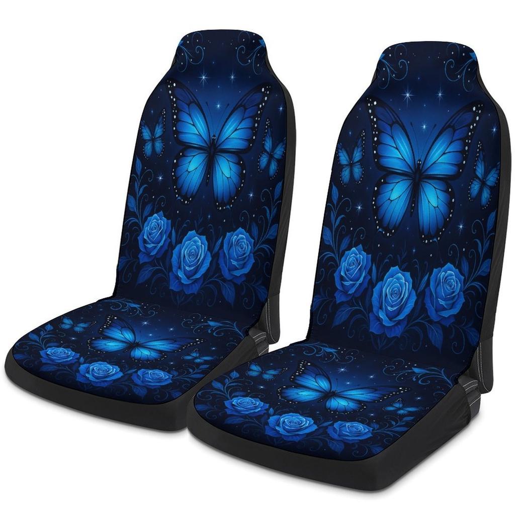 Blue Butterfly Roses Designed Car Seat Cover Set For Most Cars, High-quality Comfortable Car Seat Protector Covers Full Set, Uni
