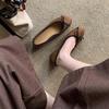 Grape Family Cowhide Pony Hair Leopard Print Bow Flats - Women’s Versatile Round Toe Casual Shoes