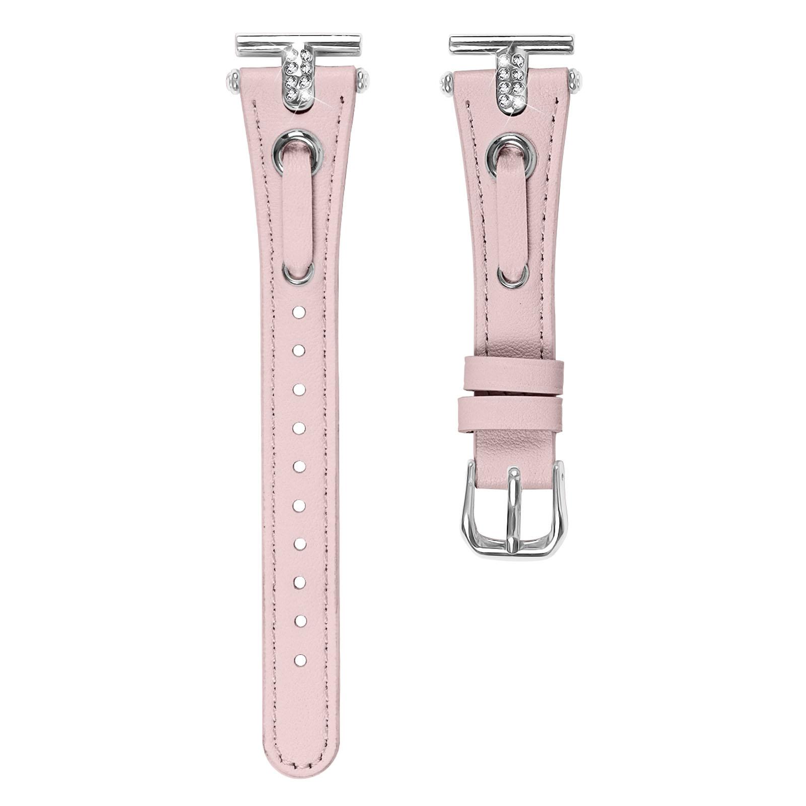 

For Garmin Vivomove/Vivomove HR Watch Band Replacement Genuine Cow Leather Strap with Silver Buckle Pink