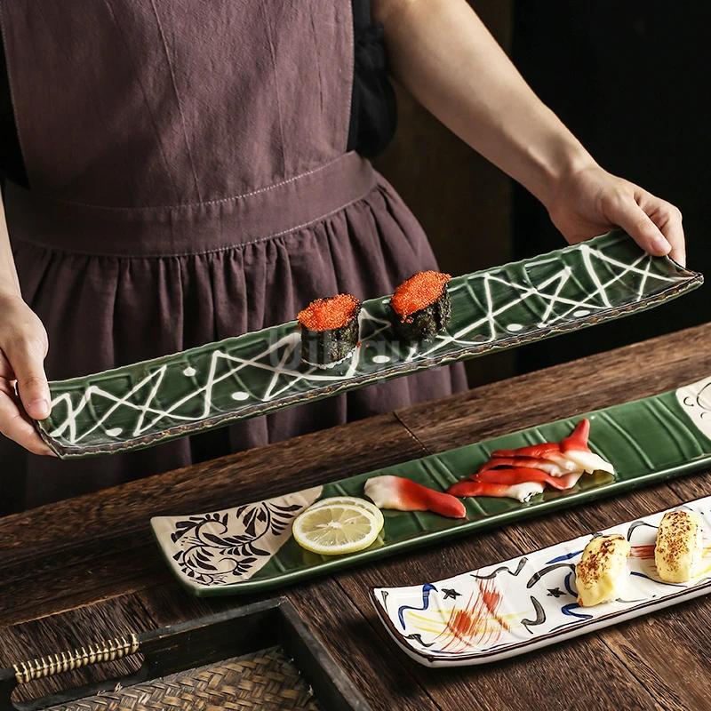 Japanese style sushi plate Flat sash board Salmon rectangular plate Japanese tableware Sushi Tools sushi maker rice mold