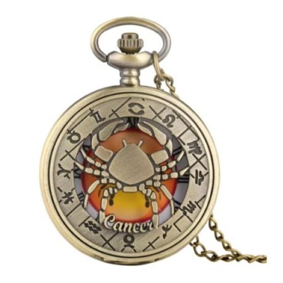 Vintage Retro Hollow Twelve Zodiac Map Design Animal Quartz Pocket Watch Unisex Men Women Necklace Pendant Clock Chain Classic Dial Jewelry Gift