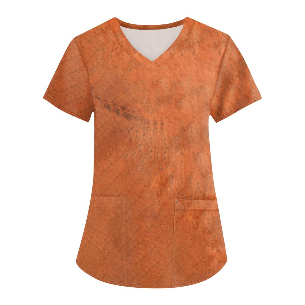 Women's Printing Uniform Work Uniform V-neck Pockets Basic Short Sleeve Pullover Top