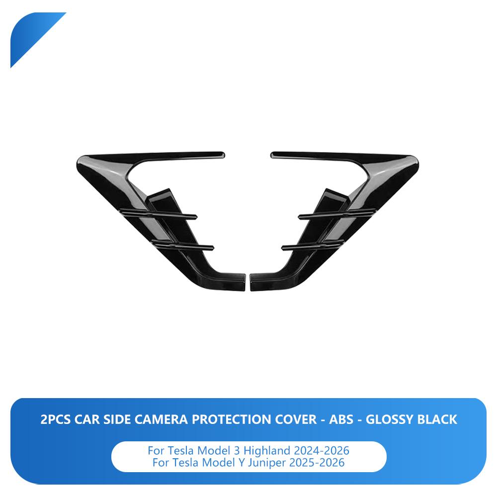 Heenvn 2Pcs Side Camera Cover For Tesla Model Y Juniper Launch Model 3 Highland 2026 2025 ABS Leaf Board Dash Cam Protect Kit