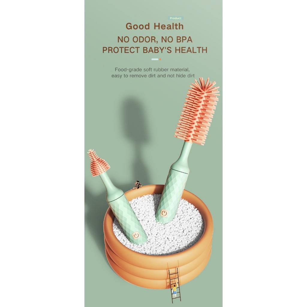 Electric Bottle Brush, Silicone Pacifier Brush 360 Degree Rotation Baby Pacifier Brush Cleaning Brush Set