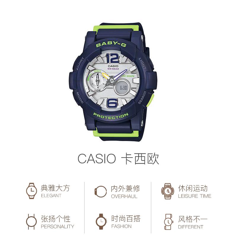 Casio BABY-G Theme Series 100 Waterproof Quartz Movement Resin Strap Japanese and Korean Watch Women's Watch Blue Dial BGA-180-2B