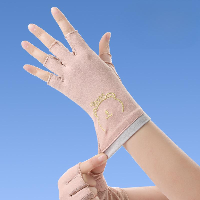 Summer Manicure Sunscreen Gloves Pure Cotton Half Finger Women's Ultraviolet Anti Light Thin Style Driving and Riding Anti Slip Finger Breathable