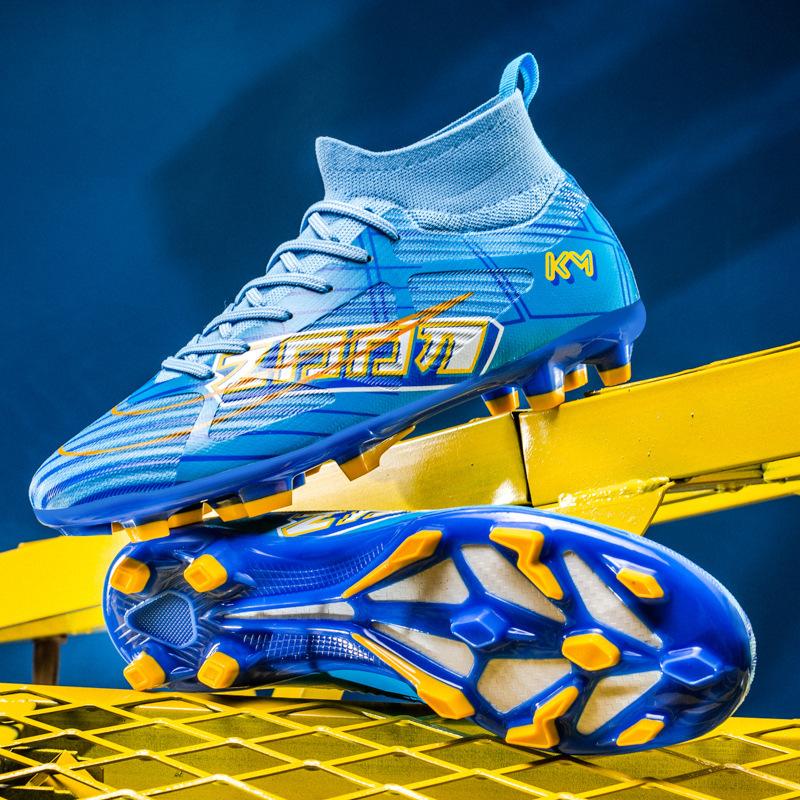 New High-top Football Shoes Men's Fly-woven Breathable Socks Professional Training Sneakers Long Nails Broken Nails Football Shoes Spot