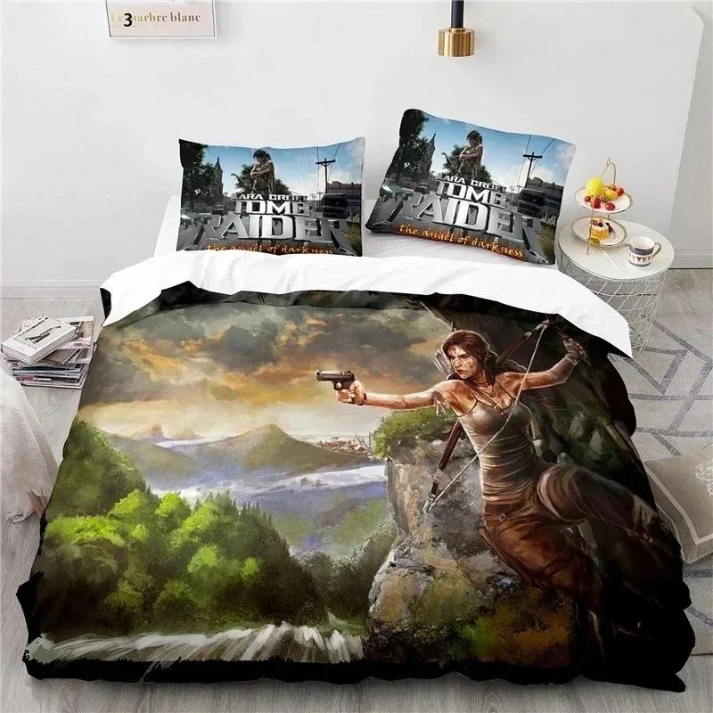 3D-Druck-Spiel Tomb Raider Komfortabler Bettbezug Kissenbezug Bettwäsche-Set Kinderzimmer Dekoration Heimtextilien