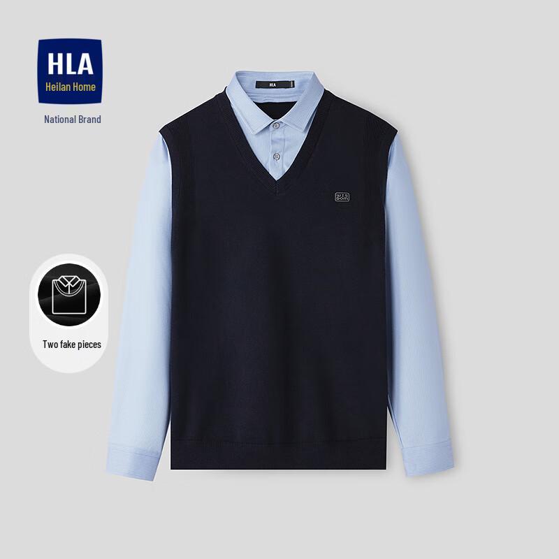 

HLA Men s Jacquard Mock Layered Knit Sweater Height 165cm, Weight 57.5-62.5kg