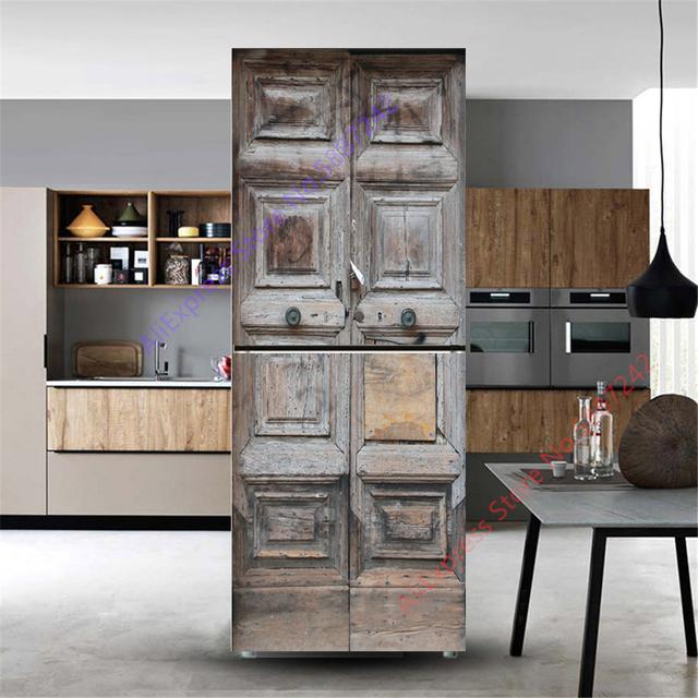 3d Wood Sticker On The Fridge Vinyl Refrigerator Sticker Door Cover Full Self-adhesive Wallpaper Freezer Decor Film Custom Decal
