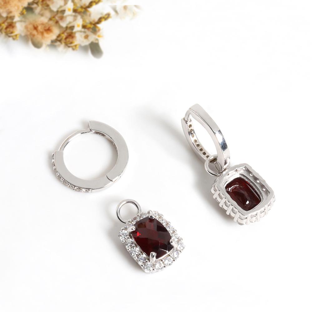 Bolaijewelry Gorgeous Elegant Unique Design January Birthstone Natural Garnet Special Cut Gemstone Earrings Women's 925 Silver Jewelry Gift