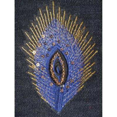 Thermo Embroidery Motif - Dark Blue Feather - 11x7cm