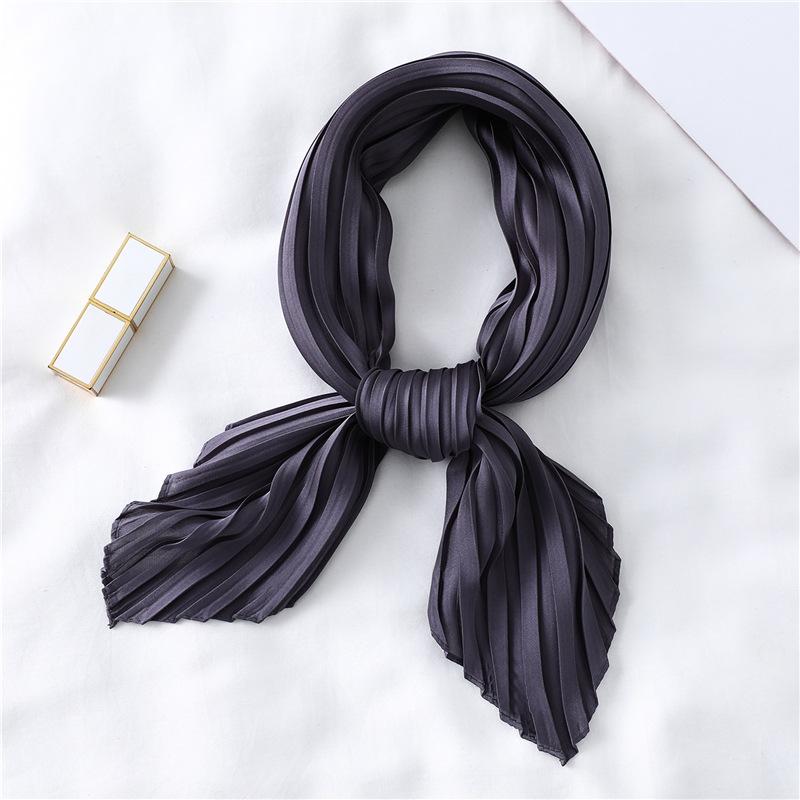 Simple Solid Color Versatile Small Scarf, Pleated Square Scarf, Women'S Season Decoration, Collar Scarf, Pressed Satin Imitation Silk