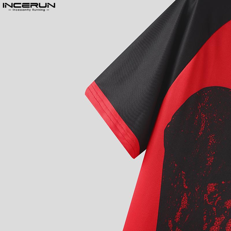 INCERUN Summer Men Short Sleeve Lace Patchwork Print Casual T-shirts Tee Tops