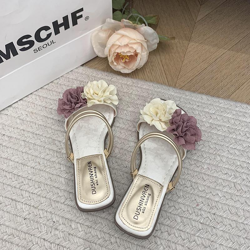 

One-word slippers with skirts, summer women wear summer new fashionable versatile thick-heeled cool slippers 40