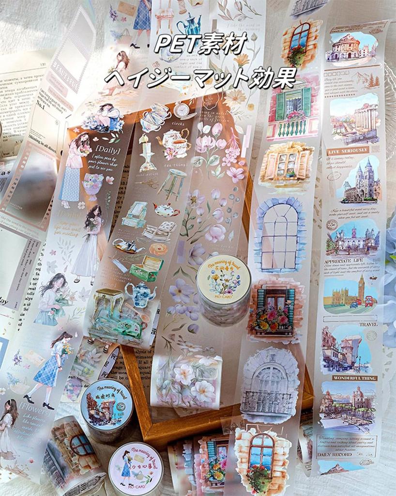 AirAkl Sticker Collage Materials Squeezing Roll Flake PET Adhesive Wide DIY Meaning of Assortment Tape, Stickers, Stickers, Tape, Width, (The Travel)