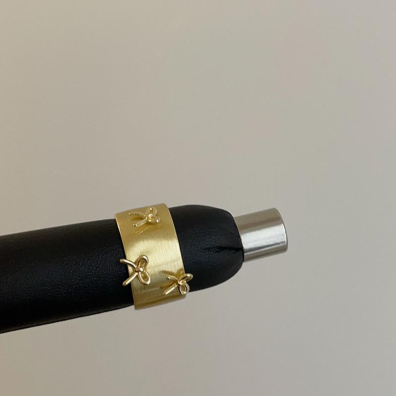 14K Gold Plated Copper Wide Bowknot Open Adjustable Cocktail Ring For Women Classic Mixed Metal Jewelry resizable