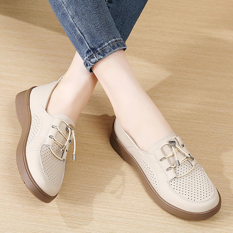 Women Soft Loafers Slip On Casual Elegant Summer Sneakers Breathable Black Leather Moccasins Shoes