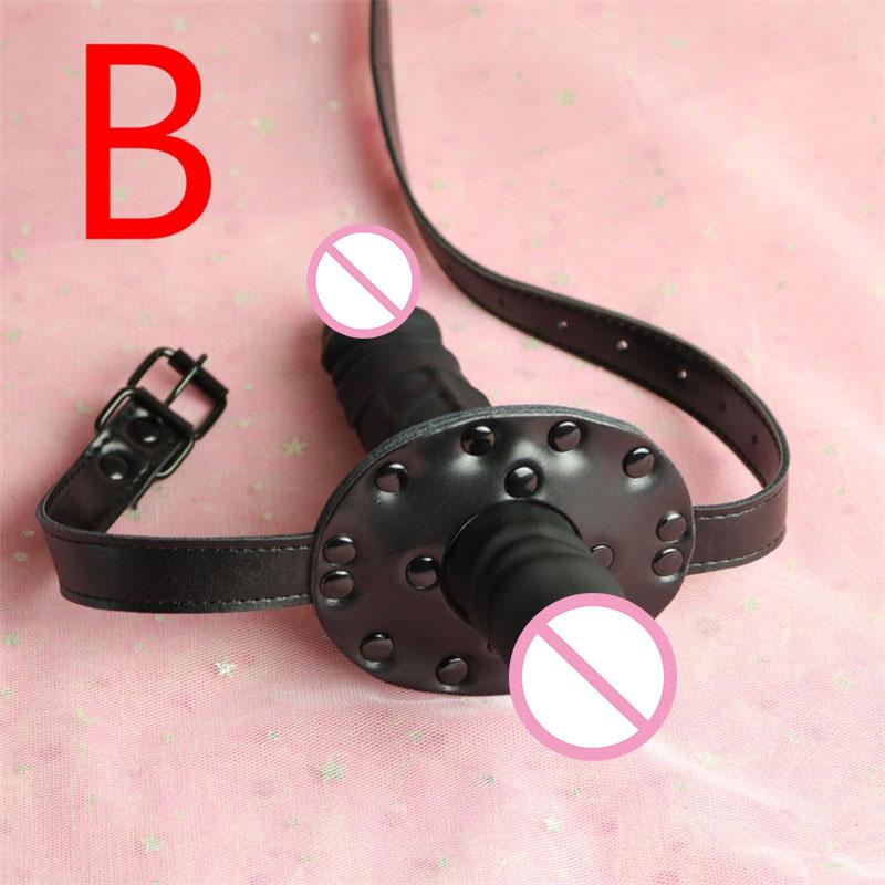 Strap-On Dildo Gag Silicone Mouth Couple Games Bondage Adjustable Double Dildo