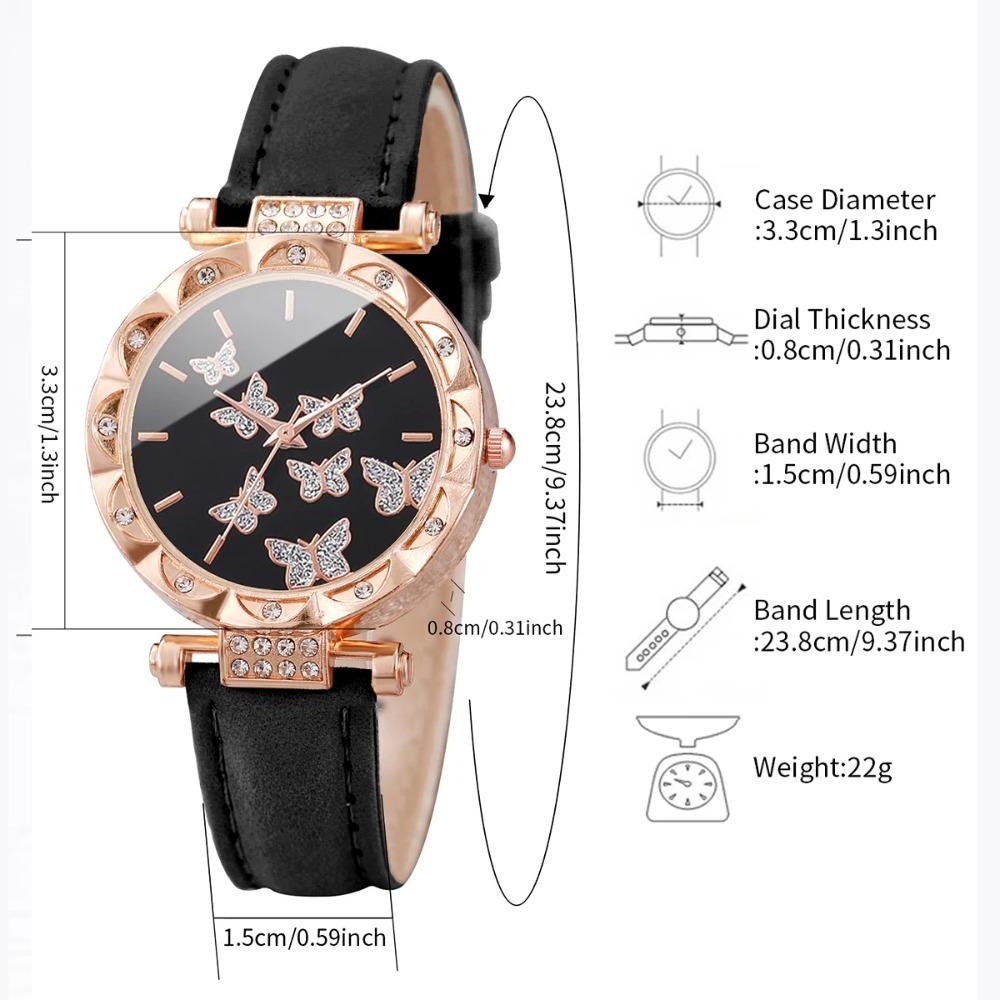 Butterfly Dial Quartz Watch Rhinestone Wristwatches Elegant Women Watches  Women