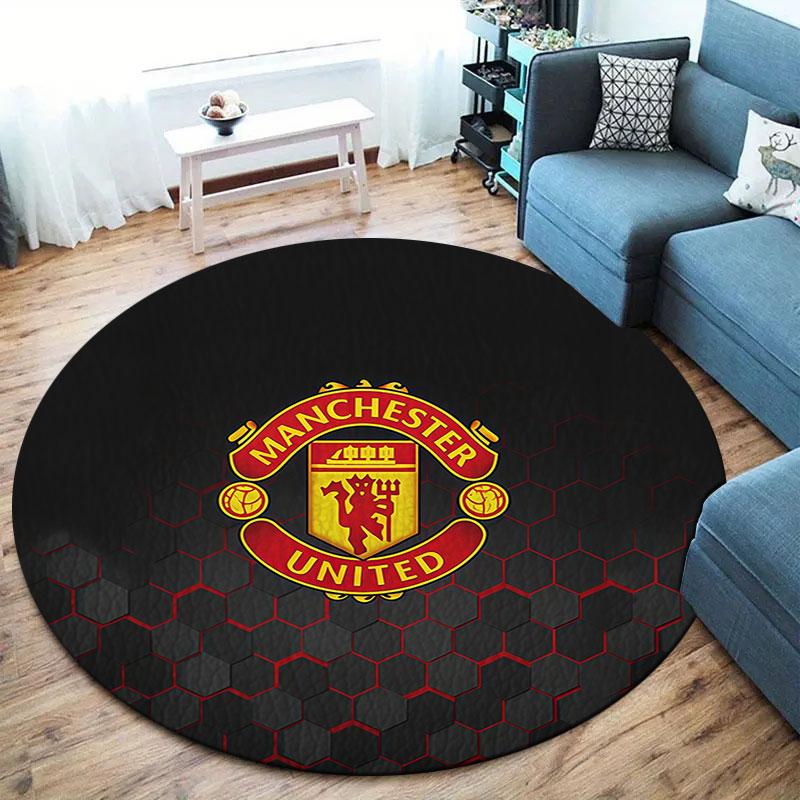 Manchester United F Round Area Rug,Carpet Rug for Living Room Bedroom Sofa Playroom Decor,Non-slip Floor Mat