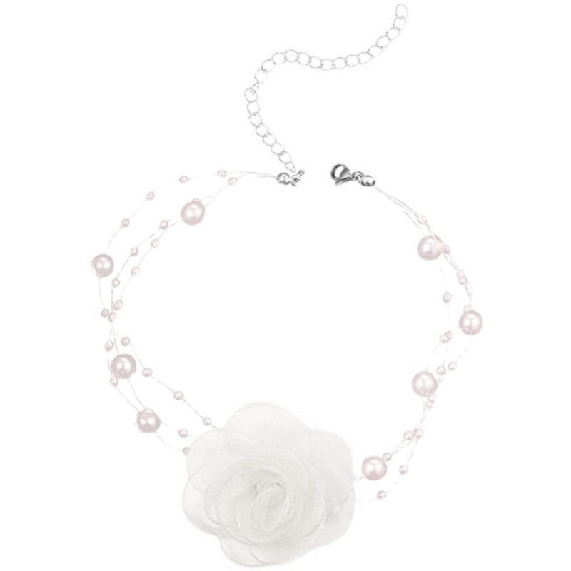 

Elegant Multilayer Pearl Choker Necklace Vintage Lace Flower Chain Necklace For Women Fashion Wedding Jewelry Gift