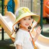 Kids Foldable Camping Hat Summer Sun for Boys Girls, Breathable Mesh Wide Brim Cap with Neck Accessories Flap, Adjustable Strap & Whistle, UV