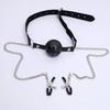 Erotic Toy PU Leather Mouth Gag Ball Oral Sex with Chain Clip Breast Nipple Clamps Bondage Harness Sex Toys Adult Games