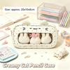 Kawaii Polka Dot Cat Pencil Case Large Capacity Clear Window Inner Pockets For Students School Stationery Storage