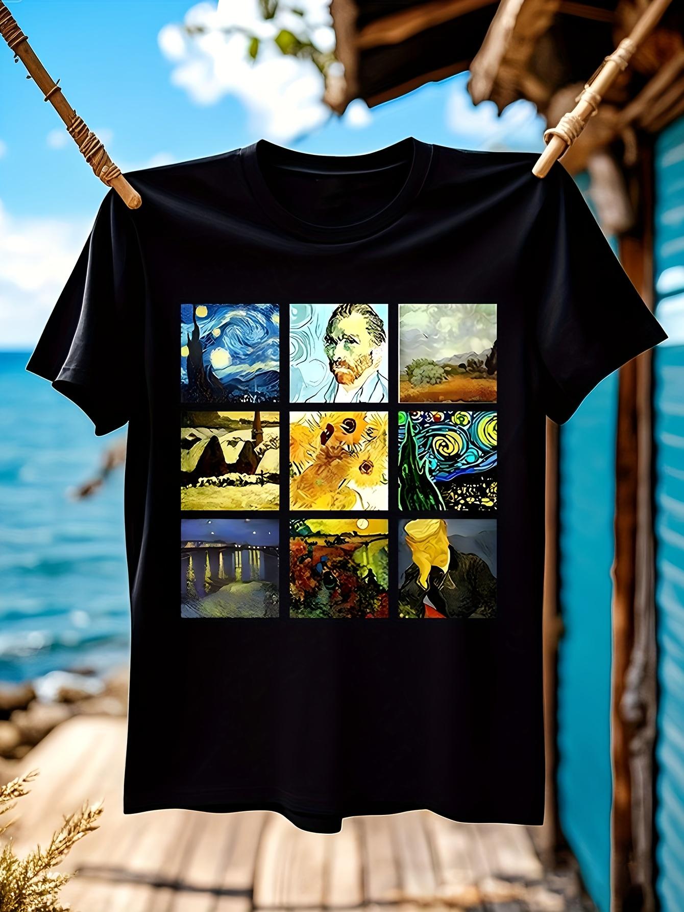 Van Gogh Starry Night Sunflower Art Print Tshirt for Wome... S