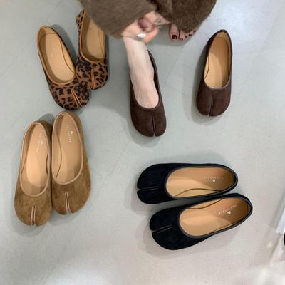 Chaussures Mary Jane polyvalentes à une pédale, chaussures plates à bouche peu profonde, chaussures simples à semelle souple, chaussures Doudou, chaussures rétro en daim à bout fendu