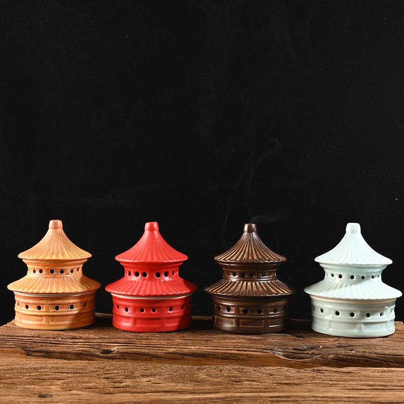 Colorful Ceramic Pagoda Incense Burner - Antique Temple of Heaven Aroma Tower for Home Decor