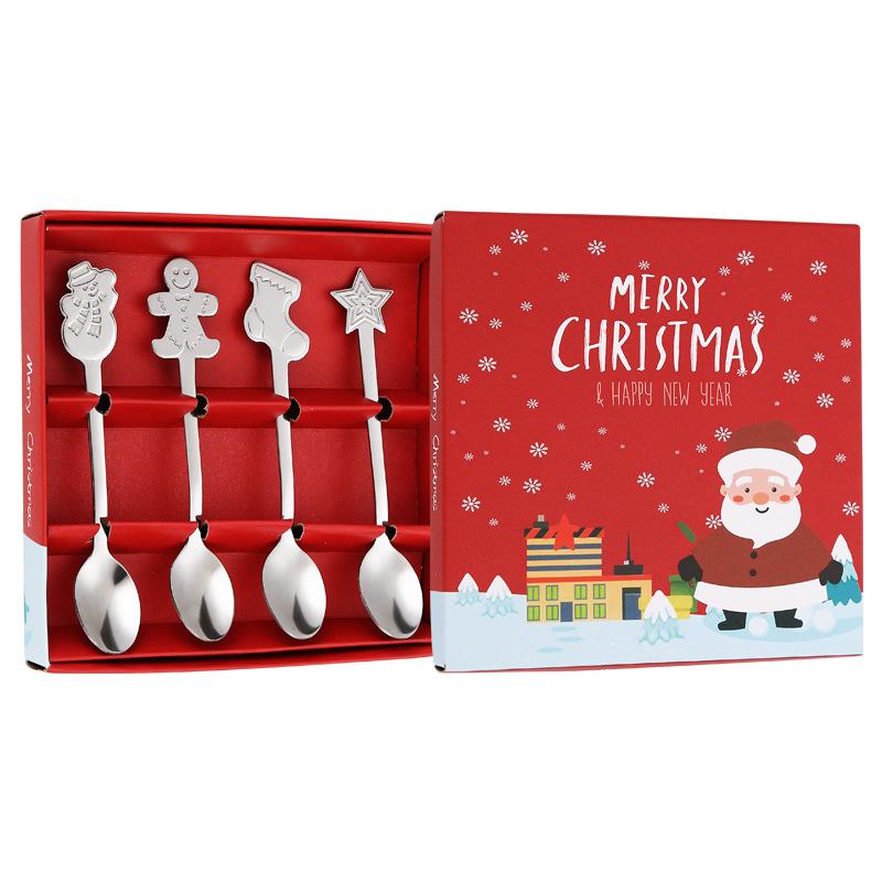 Christmas Stainless Steel Spoons Elk Christmas Tree Dessert Coffee Spoon Nordic style Kitchen Decorations Present for Holiday