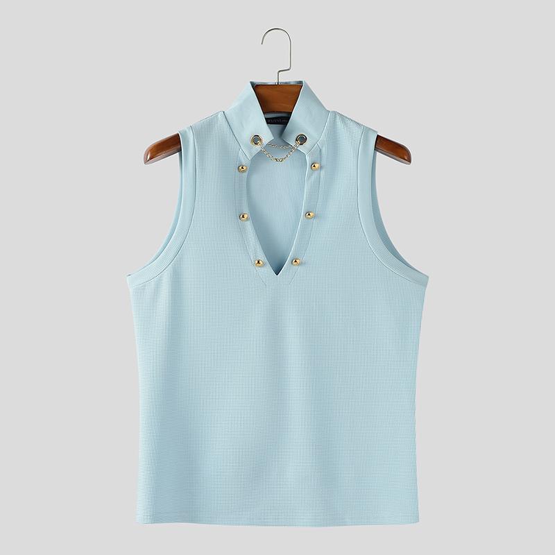 

INCERUN Oversized Men Cutout Neck Sleeveless Texture Casual Tank Tops 5XL синий