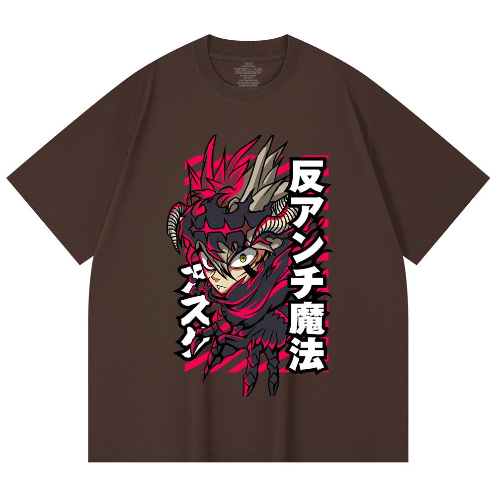 230 Gsm 100% Cotton Black Clover V5 Asta Demon Print Unisex Heavy Cotton T Shirt