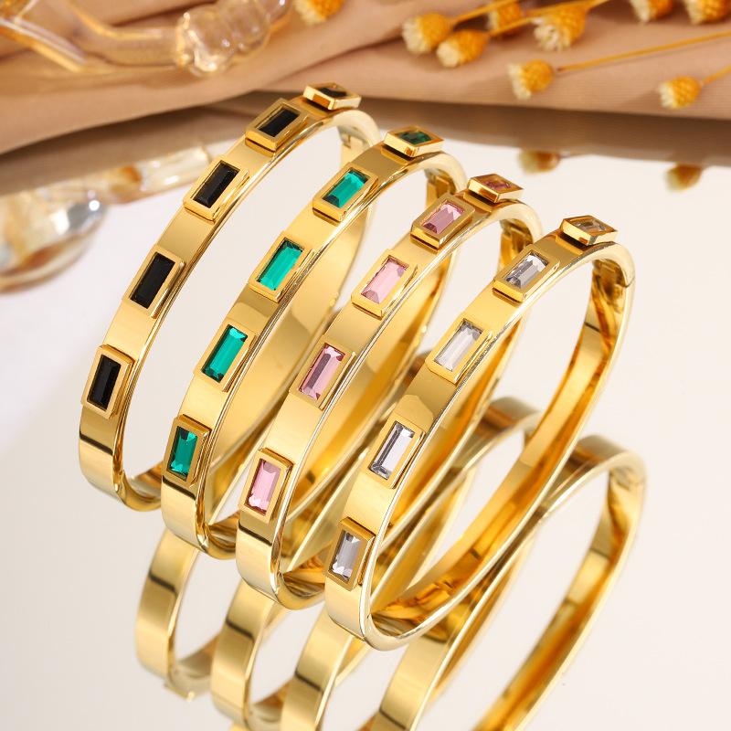 European and American Fashionable Square Emerald Open Titanium Steel Bracelet for Women, Versatile