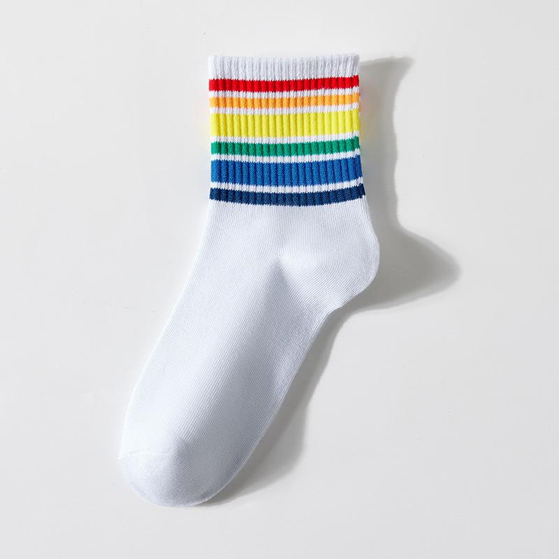 Calzini Arcobaleno, Calzini da Donna a Mezza Gamba con Pantaloni a Squalo, Calzini Lunghi da Polpaccio per Primavera e Autunno, Calzini a Strisce alla Moda e Versatili