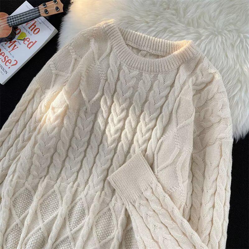 

Мужской белый свитер с косами, плотный свободный крой, круглый вырез, осень/зима, американский модный бренд 3XL абрикосовый