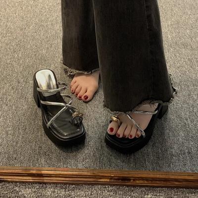 Platform Slippers Women's Summer Wear 2025 New French Super Fairy High-end Sense Small Height Increase High-heeled Sandals Women