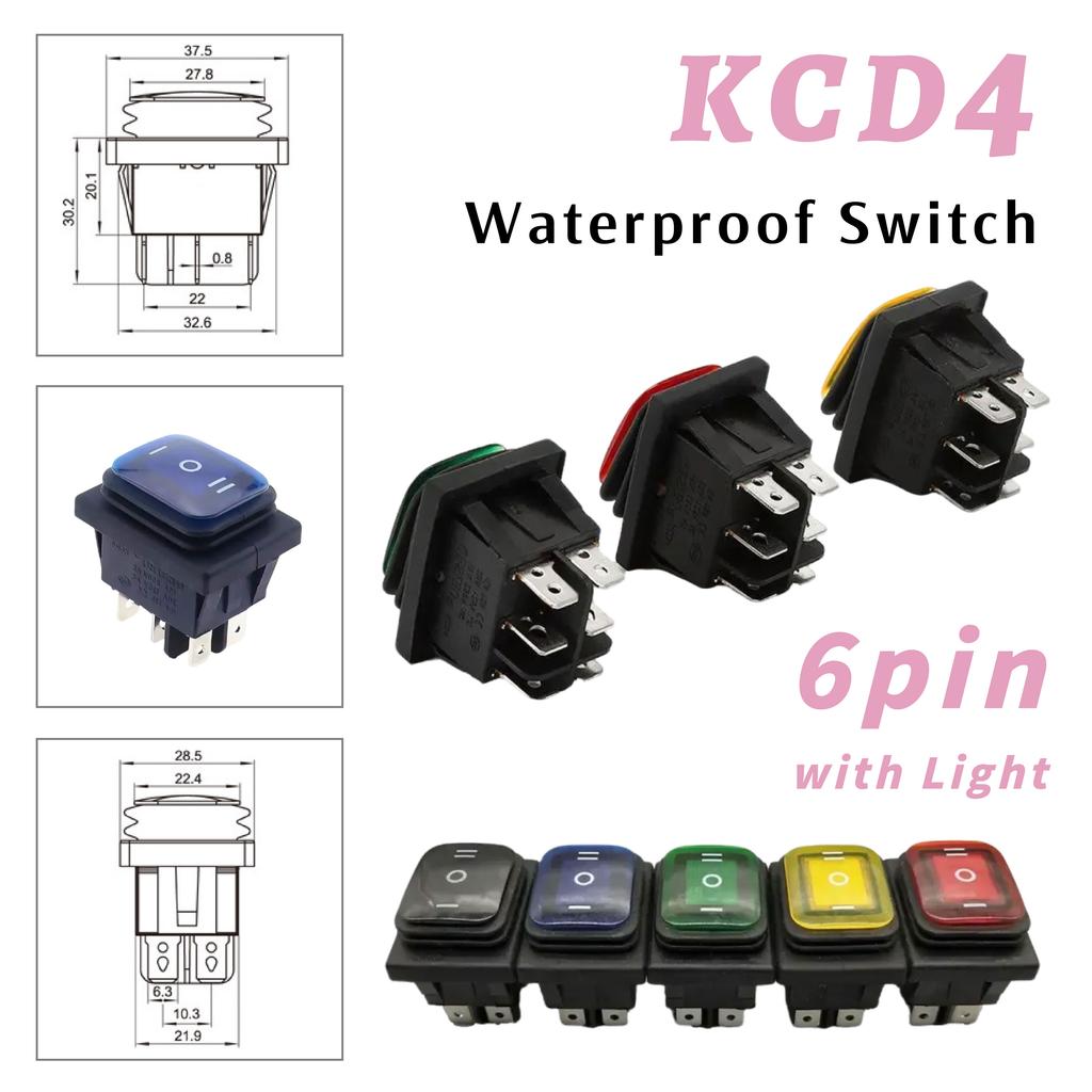 KCD4 Waterproof Sealed Rocker Switch 6Pins Heavy Duty DPDT Momentary 16A 250VAC 12V 220V with Lamp Rocker Switch Power Button