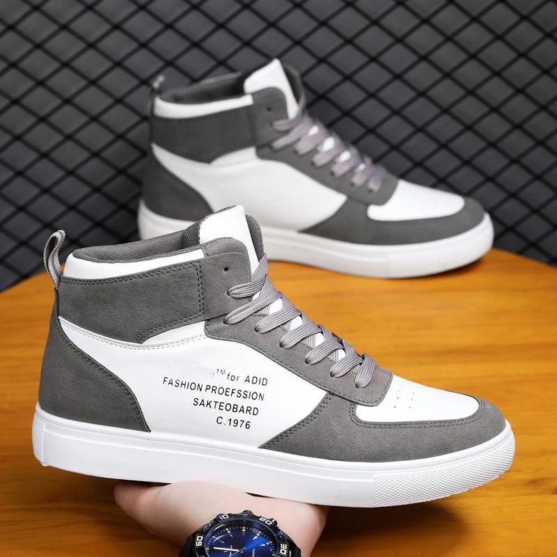 Herrenschuhe Frühling High-Top Skateboarding-Sneakers Neue Lässige Sportschuhe für Herren Straßenschuhe Herren Flats Leder Walking-Schuh