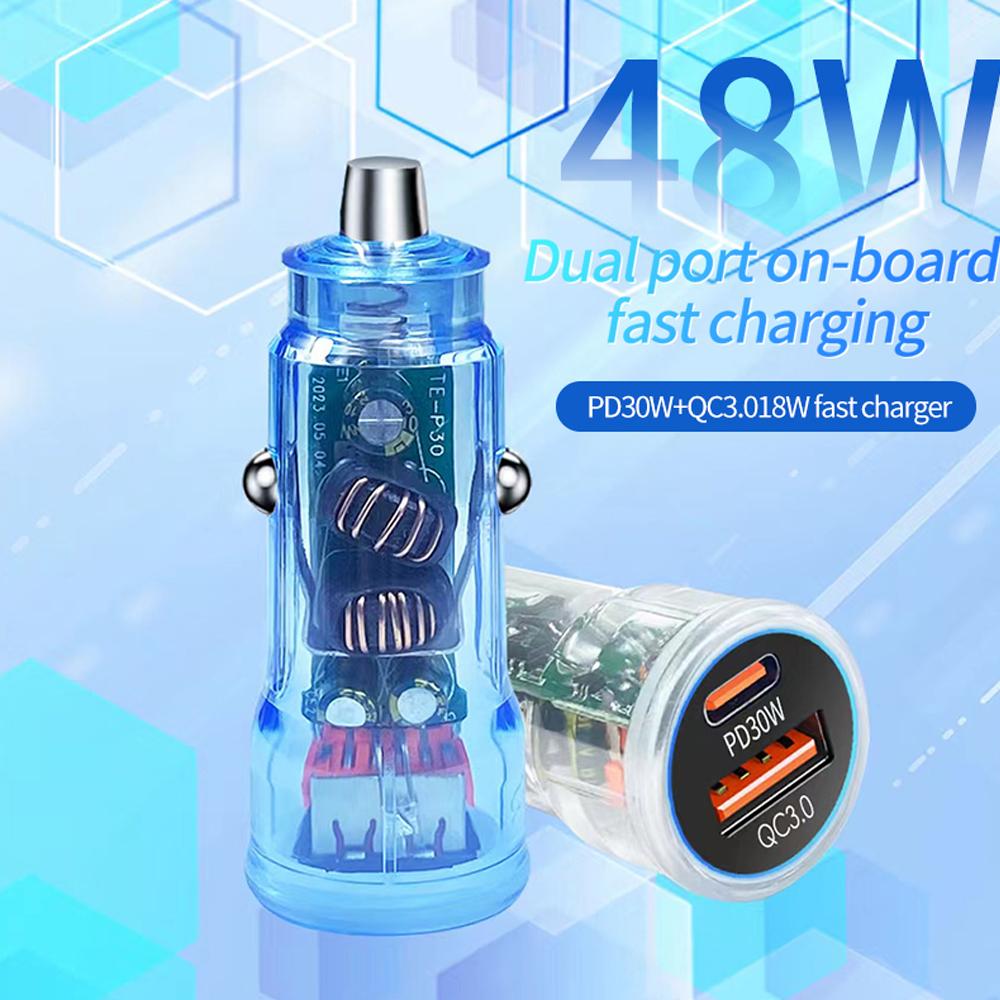 48W Car Charger Dual USB QC3.0 Fast Charging for IPhone Samsung Xiaomi PD Charging Adapter with Digital Display Car Accessories