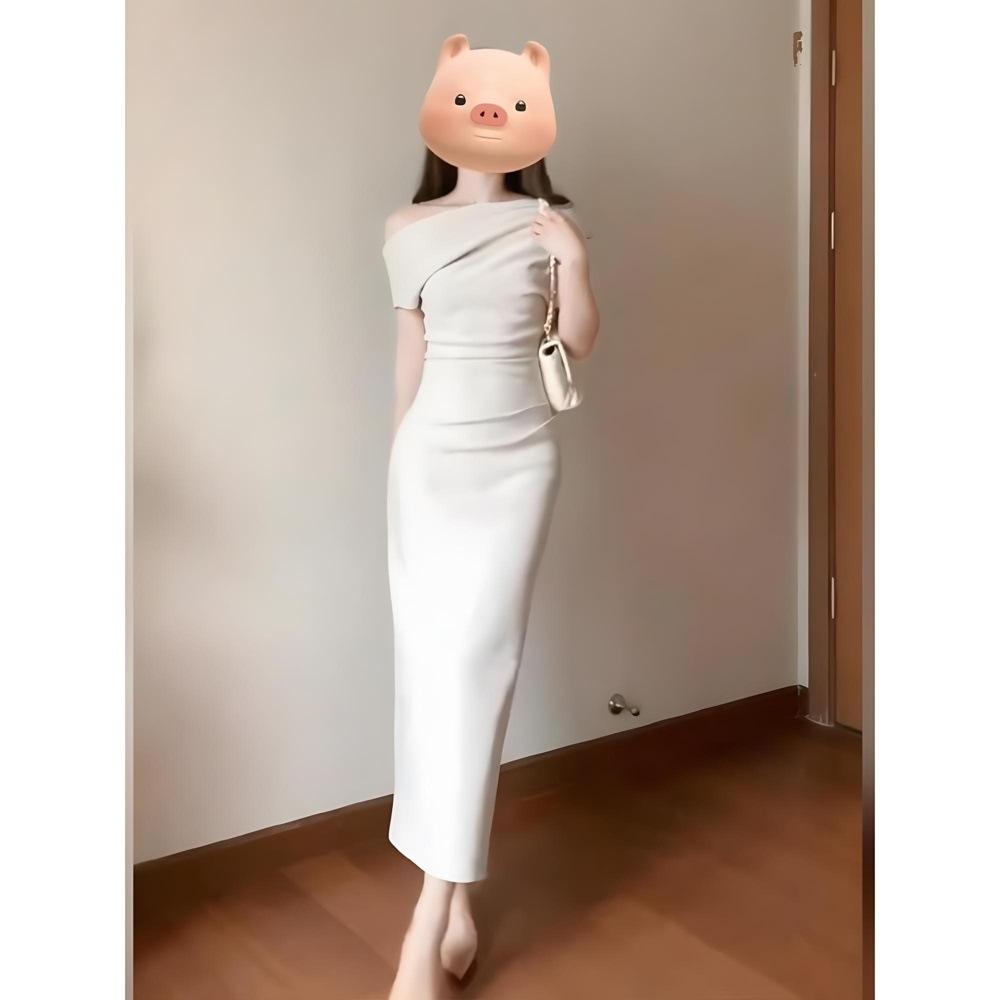 Gentle Wind Temperament Celebrity Style Slim-fitting Hip-wrapped Dress One-word Shoulder Dress