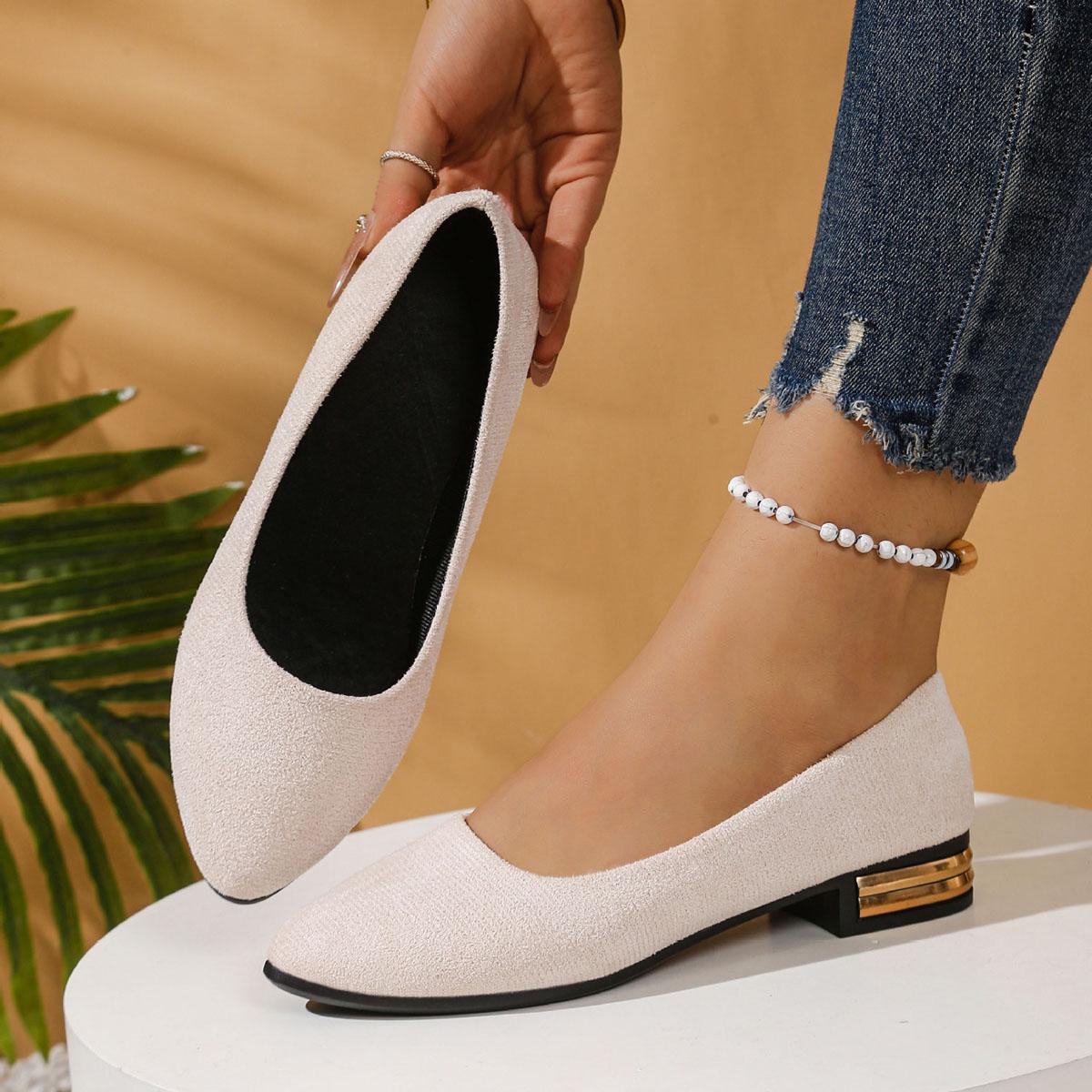 Comemore Single Shoes Women 2026 Spring Autumn New Suede Pointed Toe Low Heeled Pumps for Women Casual Solid Heels Women Shoes 35 бежевый 2350₽